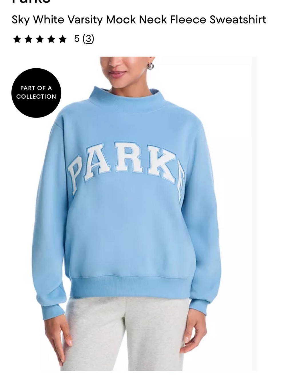 Parke Sky Blue Mock Neck Fleece Sweatshirt with White Varsity Letters
